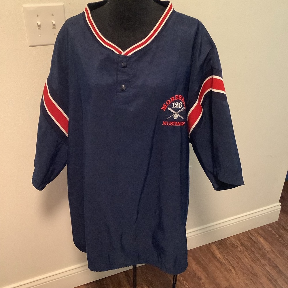 Vintage DeLONG Morehead Mustangs Baseball Windbreaker Navy Blue‎ Pullover 2X